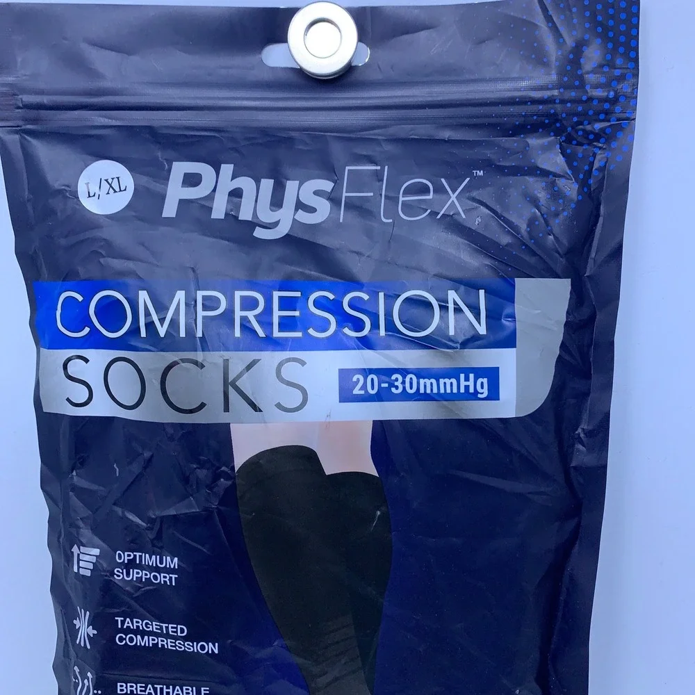 PhysFlex Unisex L/XL Black 20-30mmHg Targeted Support Compression Socks